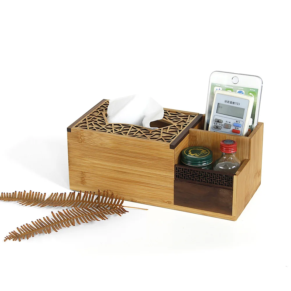 Многофункциональная бамбуковая коробка для салфеток со съемным пультом
