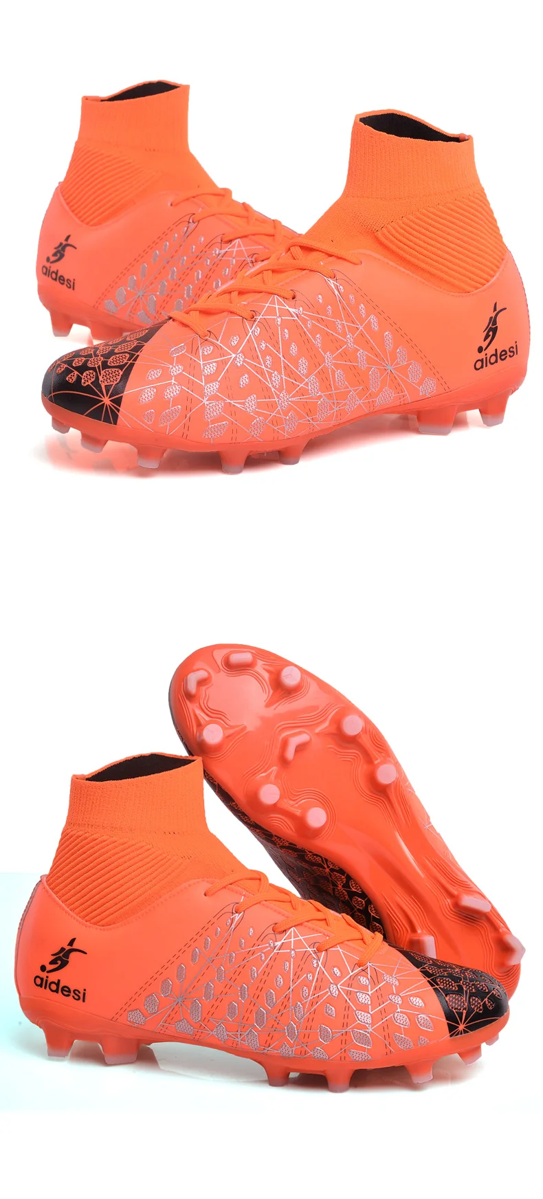 Men's Ankle High Tops Soccer Cleats Boots Football Boots Long Spikes Outdoor Lawn Football Shoes Chuteira Futebol Waterproof 46