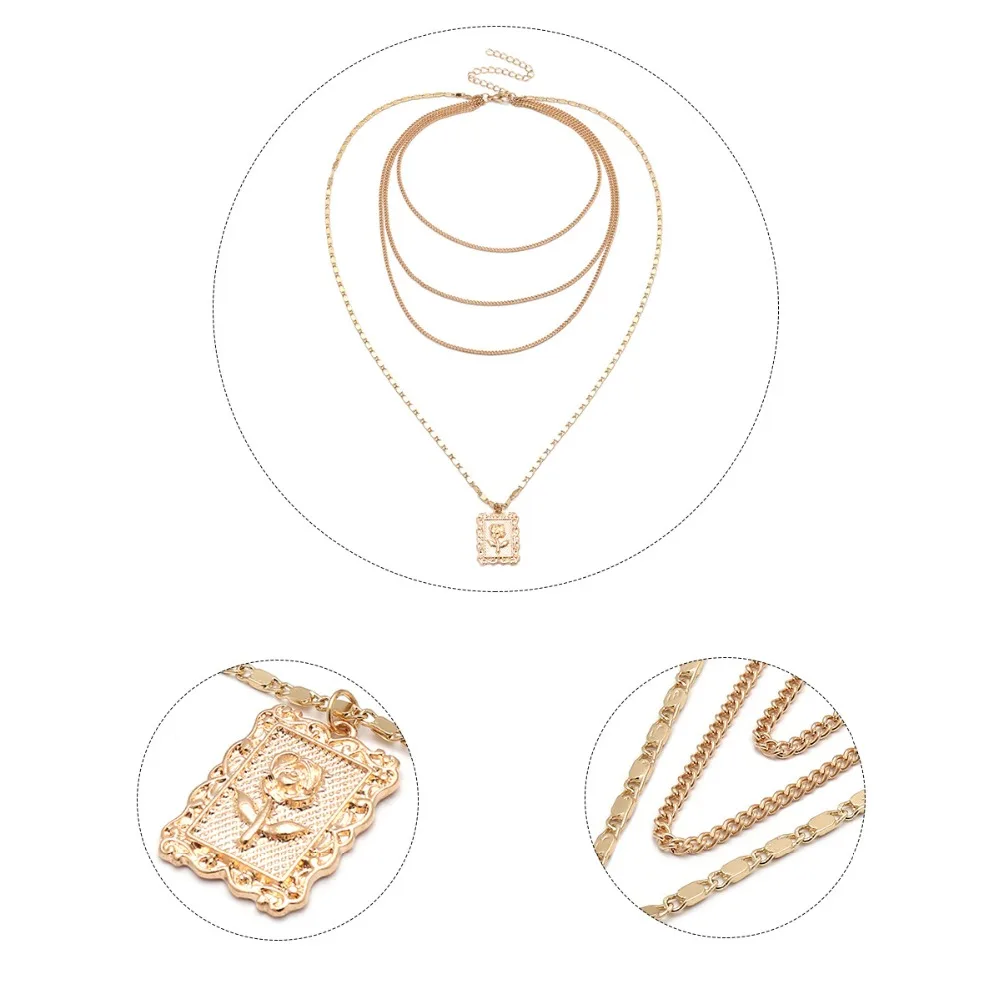 Многослойные квадратные Подвески с узором розы модное Колье чокер цепочка для