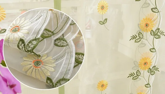 1 шт. вышитая ромашка рустикальная занавеска из органзы готовая кухонная