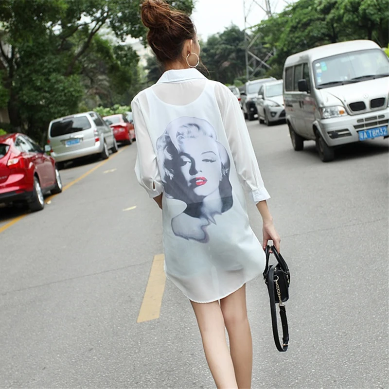 Женская шифоновая блузка с цифровой печатью элегантная повседневная длинная