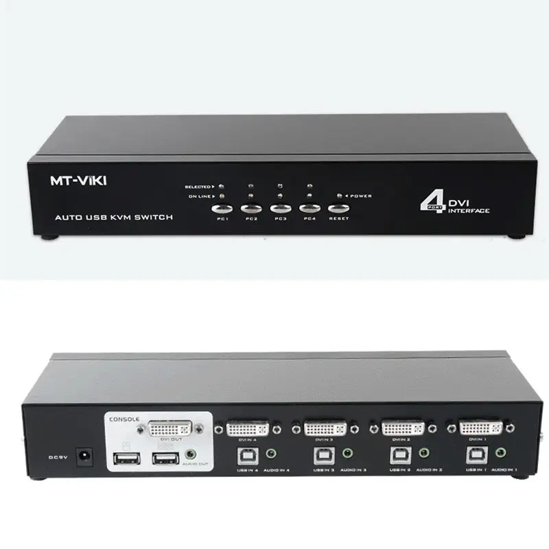 MT VIKI 4 порта DVI KVM переключатель с аудио автоматический KVMA USB мышь клавиатура шт. 1