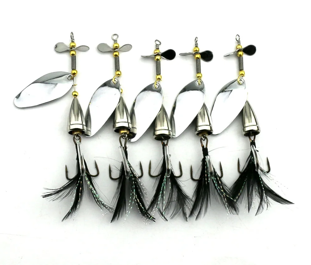 

HENGJIA 10pcs/lot Metal Spoon Fishing Lure 7cm 12.7g 6#Hook Spinnerbait Feather hook Silver Bass Pike Swimbait