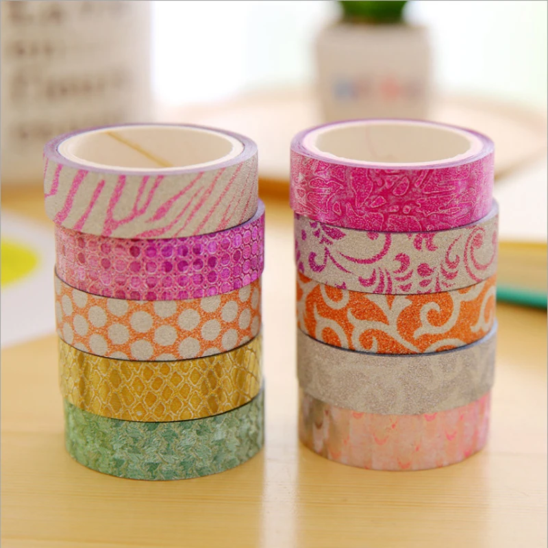 10pcs/lot Colorful Glitter Washi Tape DIY Scrapbooking Dairy Photo Album Decorations Adhesive Masking Tapes Office Stickers | Канцтовары