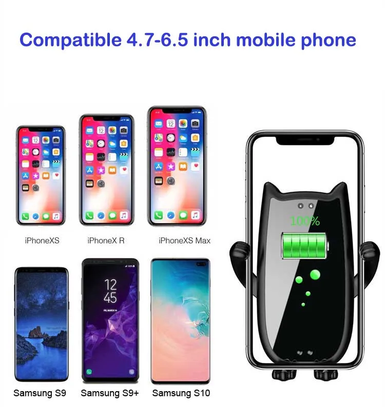 10 Вт автомобильный держатель Qi Беспроводное зарядное устройство для Iphone 8 X XS MAX