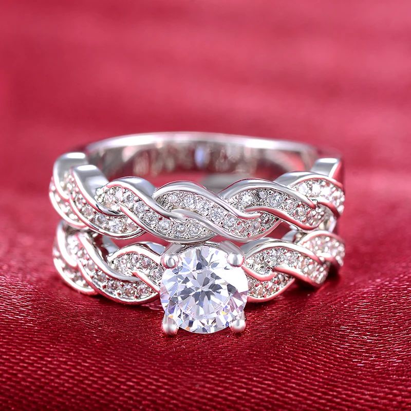 Свадебные наборы обручальные кольца 2 шт Модные для женщин CZ парные белого золота