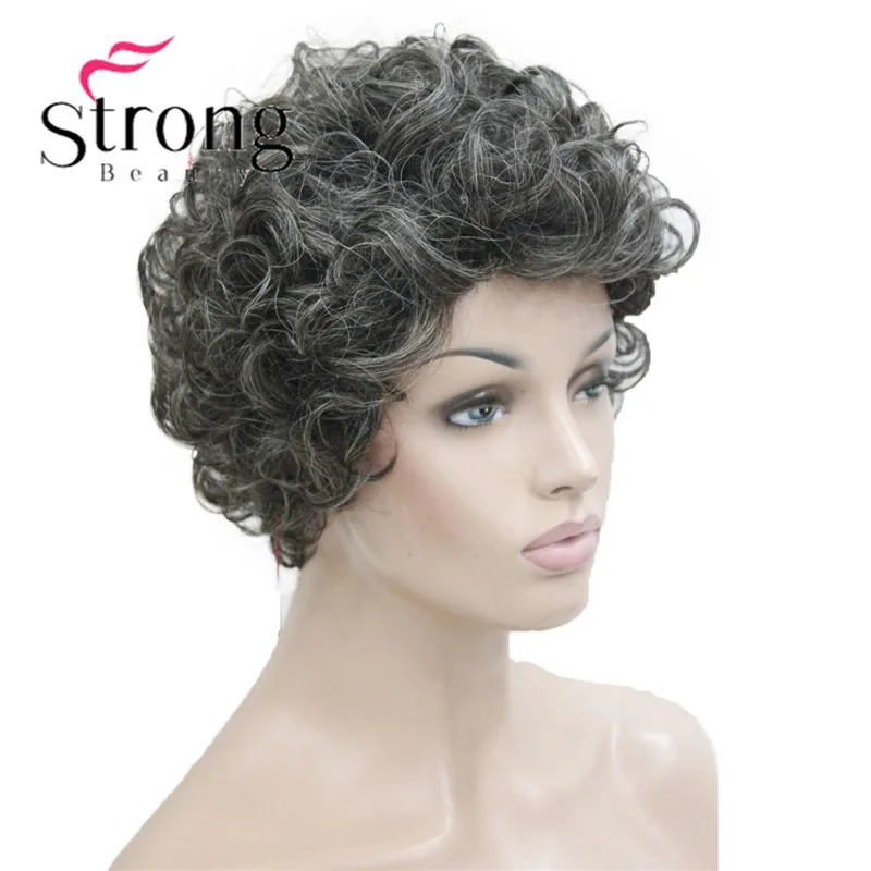 StrongBeauty Тепло ОК средний серый кудрявый Повседневный женский парик жизни синтетические волосы парики