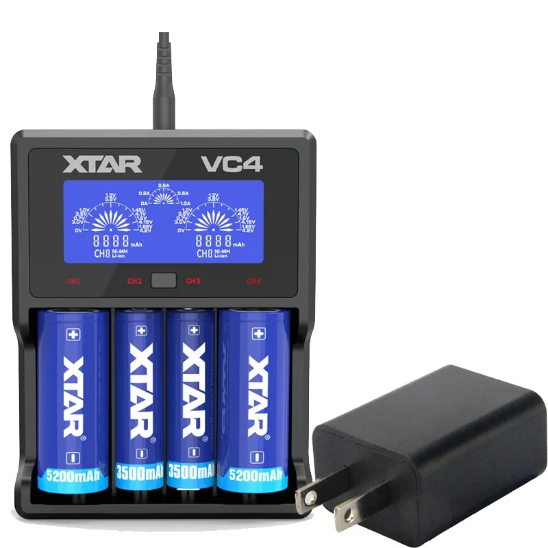 XTAR ЖК-дисплей USB Зарядное устройство VC4 10440 16340 14500 14650 17670 18350 18490 18500 18700 26650 22650 20700 21700 18650 Батарея Зарядное устройство - Цвет: VC4-US