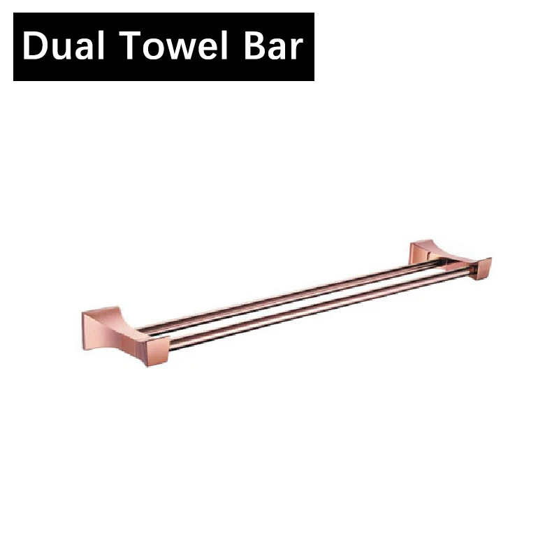 Dual Towel Bar Аксессуары для ванной комнаты, твердая латунь, розовое золото, блестящий настенный держатель для бумаги, полки, вешалка для полотенец, крючок для пальто, мыльница AZ5151 - Цвет: Dual Towel Bar