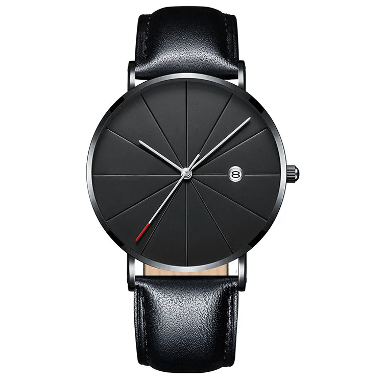 Leather Black Black Relogio мужские спортивные часы для мужчин Простые Модные Аналоговые кварцевые мужские часы, наручные часы лучший бренд класса люкс Золото Нержавеющая сталь человек часы - Цвет: Leather Black Black