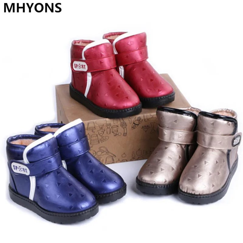 MHYONS/зимние ботинки; кожаные детские ботинки с густым мехом; модельные туфли; черные кроссовки для девочек и мальчиков; Лучшая обувь для малышей