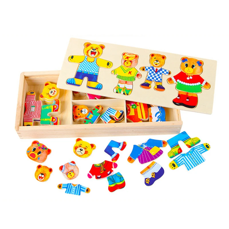 Стиль милый медвежонок меняющая одежда игра игрушка платье меняющая/одевающая головоломка детская ранняя образовательная деревянная головоломка игрушки MG-R68