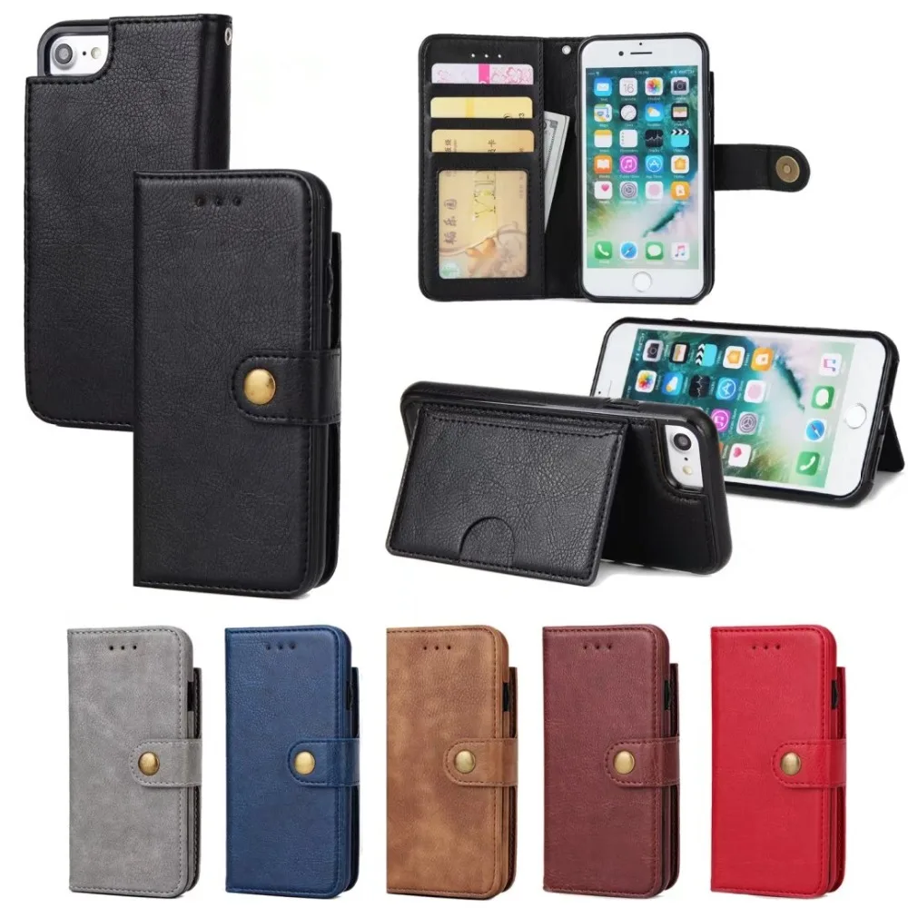 100PCS 2017 Buckle Multi-function Detachable Hybrid PU Leather Wallet Case Stand Flip Cover for iPhone 6 6S Plus 7 | Мобильные