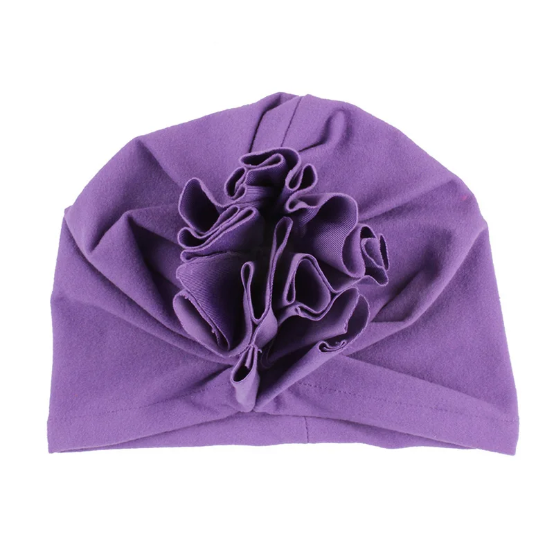 Purple baby hat Новое модное платье с цветочным узором шапочка для новорожденного, для малыша с эластичной резинкой детская чалма Шапки, для девочек 10 лет, Цвета Хлопок Младенческая шапочка Кепки 1 предмет - Цвет: Purple baby hat