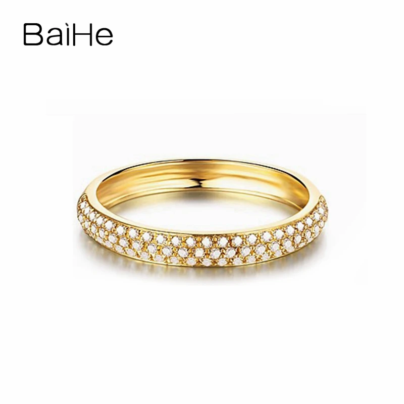 BAIHE Solid из 18-ти кратного желтого золота 0.2ct H/SI Круглый Природные Алмазы кольцо для