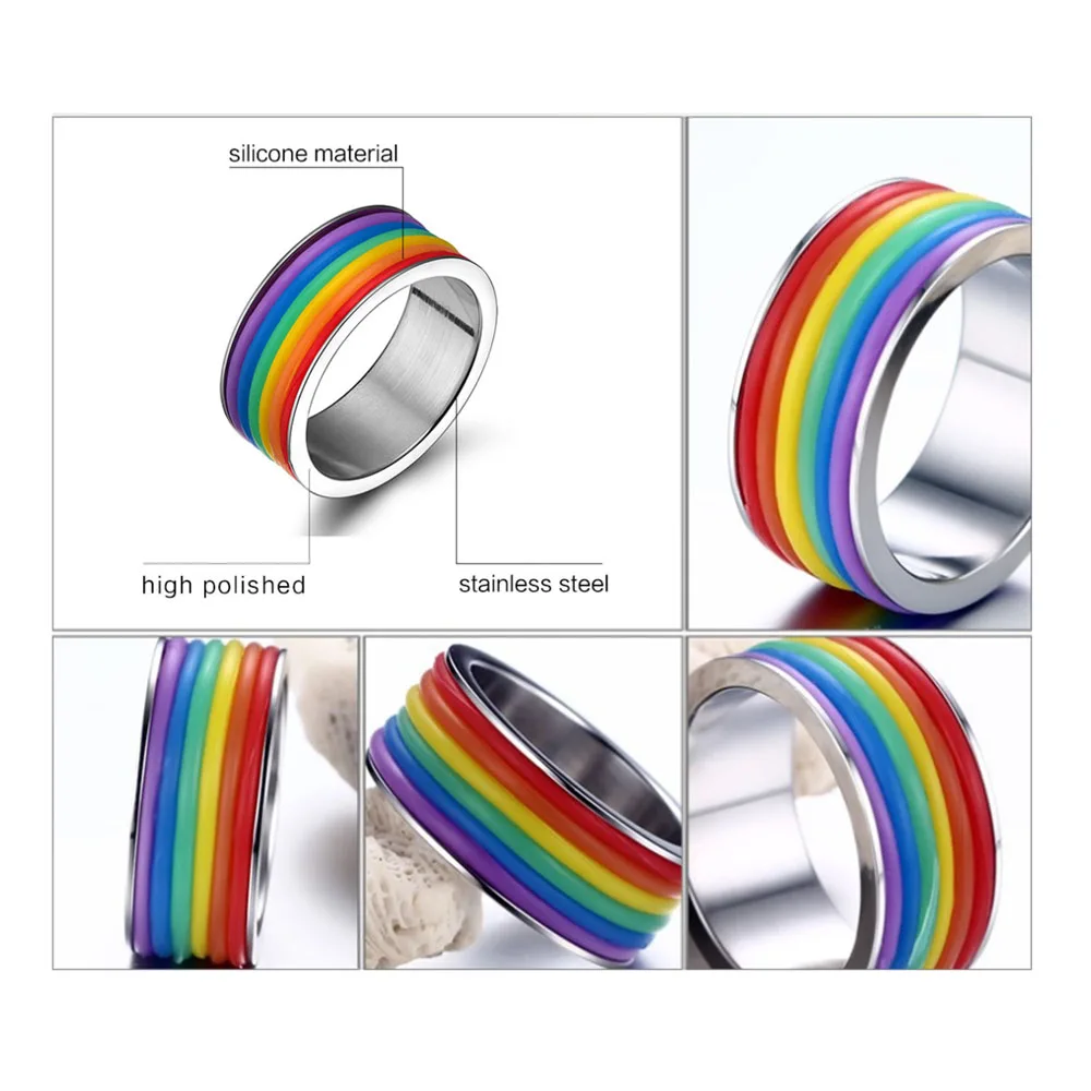 Titanium Ring For Men Women Lovers Wedding Bands Trendy Rainbow Rings Pride Jewelry Gifts USA Size Hot Sale | Украшения и