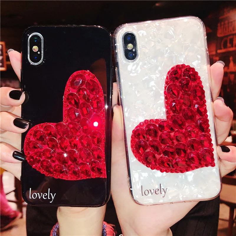Luxury Diamond Love Heart Phone Case For iPhone X XS XR Max 6 6S 7 8 Plus Bling Rhinestone Soft TPU Shell Cover |