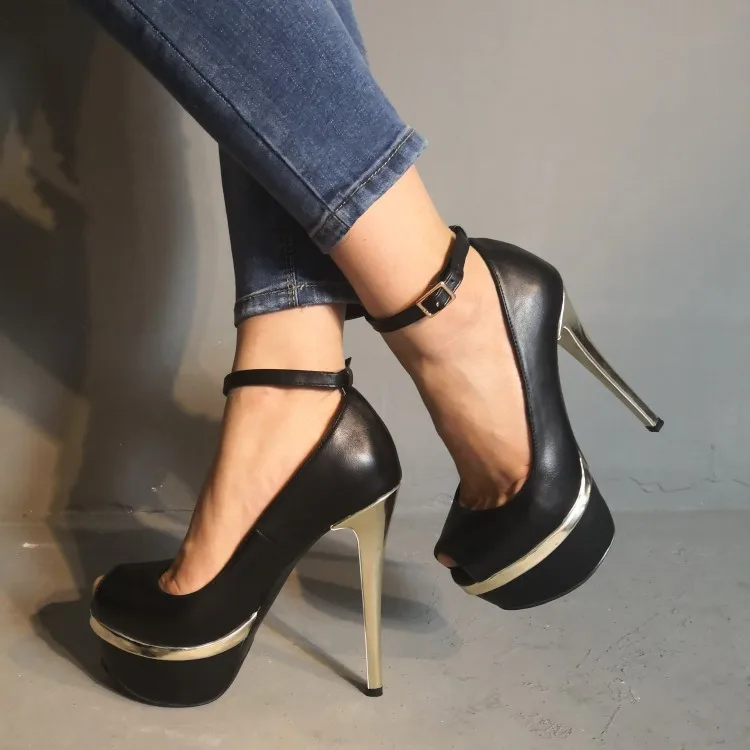 D1222 Black Olomm/женские туфли-лодочки на платформе туфли-лодочки на тонком высоком каблуке с ремешком на щиколотке изящные элегантные черные вечерние туфли с открытым носком женская обувь, большие размеры США 5-15 - Цвет: D1222 Black