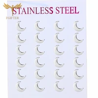 wholesale moon earrings 12pairs one lot silver color stainless steel jewelry for woman girls gifts small earring jewellery