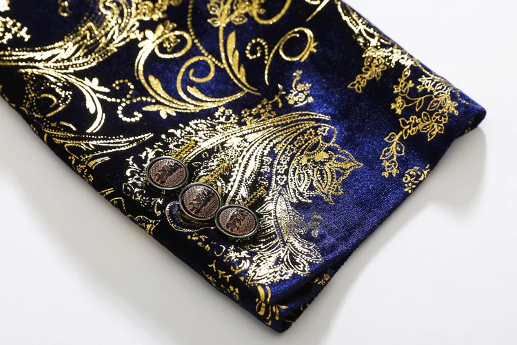 

PYJTRL Brand Tide Blazer Men Blue Velvet Gold Floral Print Fashion Causal Suit Jacket Night Club DJ Singers Slim Fit Outfit