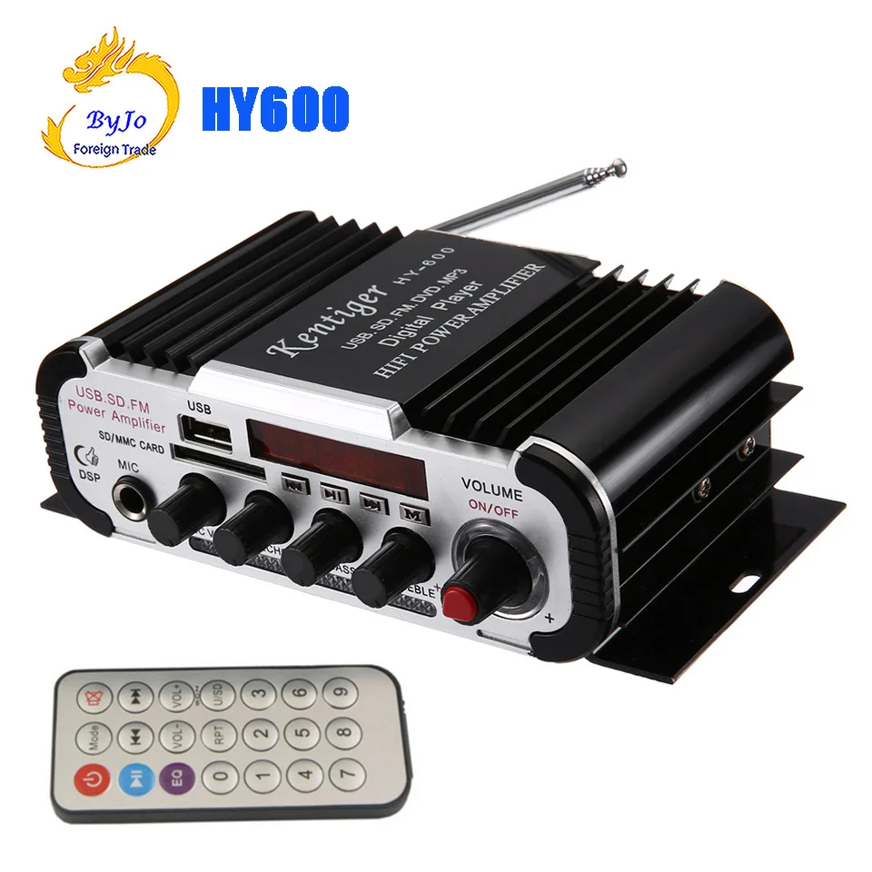 Автомобильный мини усилитель HY600 20 Вт + FM Аудио Микрофон mp3 динамик стерео для