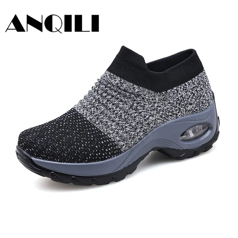 ANQILI/2019 г. осенние женские кроссовки обувь на плоской платформе дышащие сетчатые
