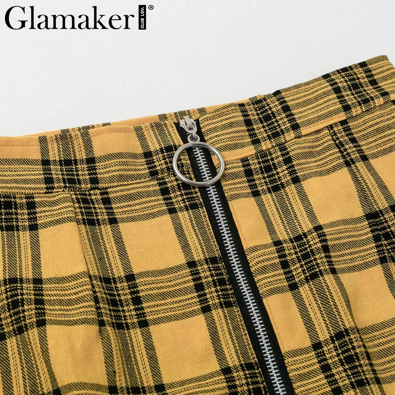 Женская клетчатая юбка-трапеция Glamaker желтая Повседневная облегающая мини-юбка с