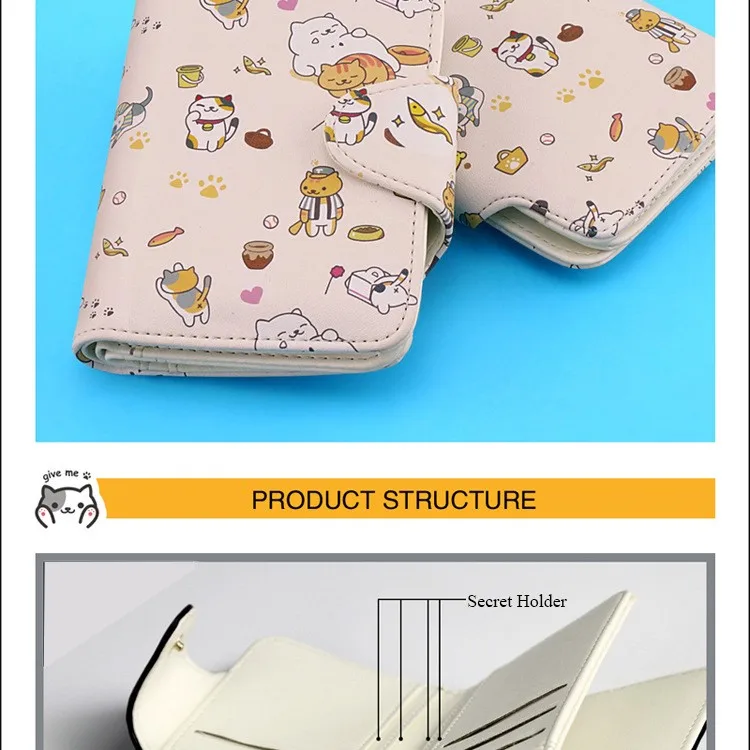 Neko Atsume короткий кошелек Kawaii Harajuku для женщин девочек кредитный держатель для карт PU кошка задний двор кошелек для студентов