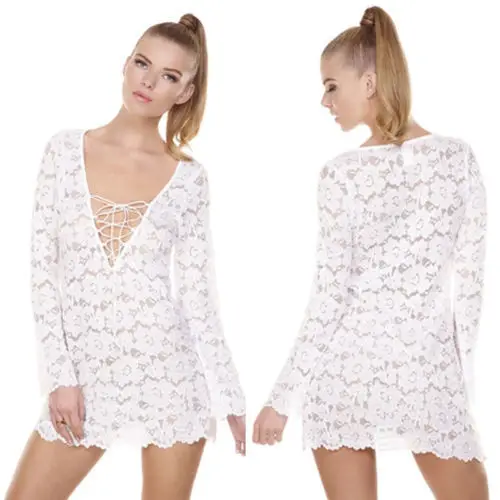 Женская одежда платья сексуальное кружевное пляжное купальное мини платье хит