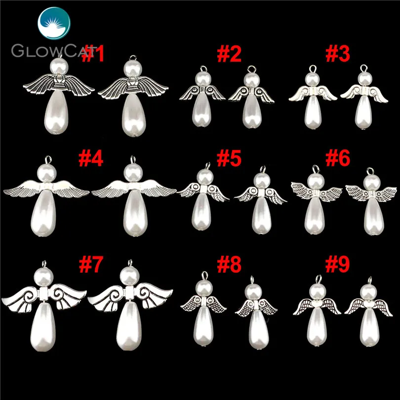 

10pcs/lot Handmade White Beads Charm Guardian Angel Wings Diy Pendant For Jewelry Making 22525