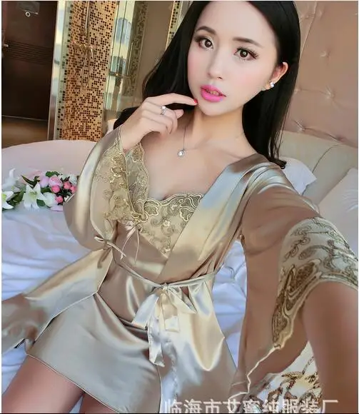 Халат femme 2020 новые модные шелковые халаты с длинным рукавом женские сексуальные