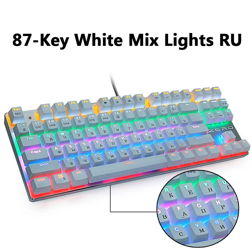 Игровая механическая клавиатура 87/104 ключи Русский/Английский USB Проводная светодиодный подсветкой игровые клавиатуры синий/красный переключатель для компьютерных игр - Цвет: 87White MIX light RU