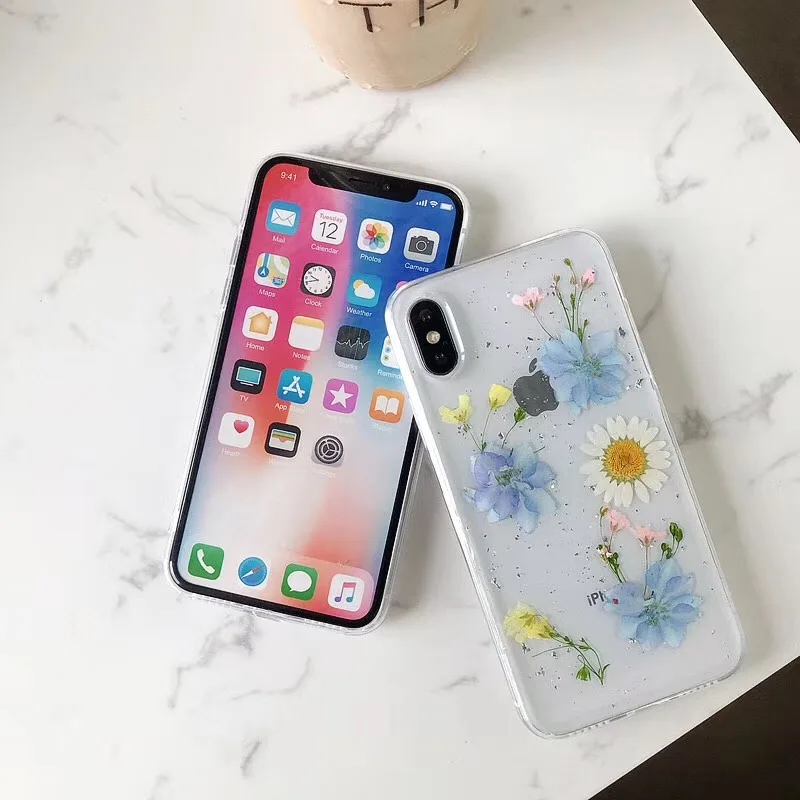 Tfshining INS Real Dried Flower Glitter Bling Case For iPhone 11 X 6 7 8 Plus XR XS Max Pro Transparent Girls Cover | Мобильные
