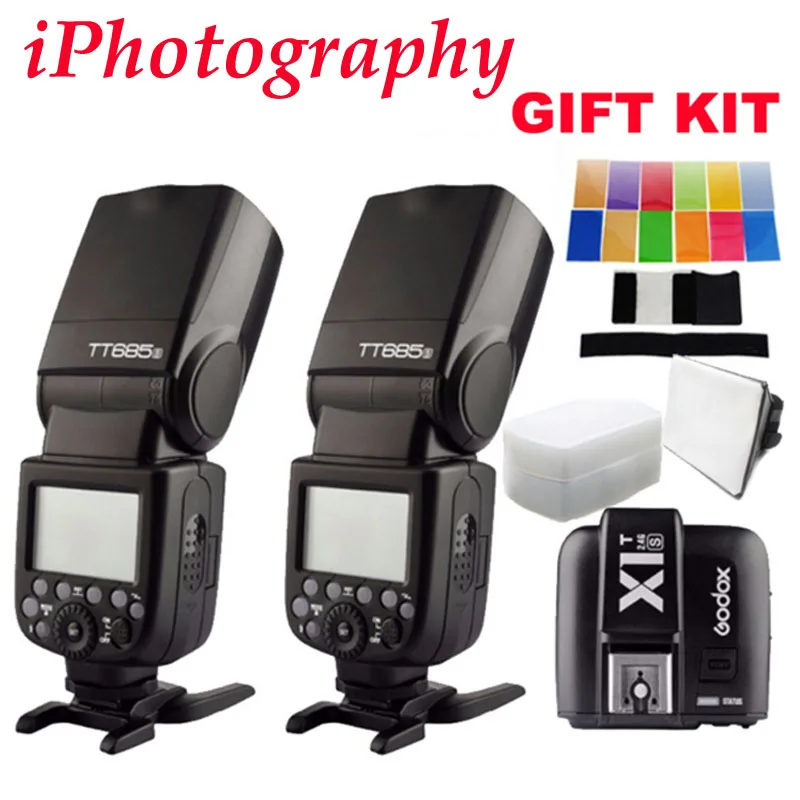 

2pcs Godox TT685S TTL HSS GN60 Speedlite Flash for Sony A7 II A7R II A7S II A6300 +1pcs X1T-S TTL 2.4G HSS Wireless Trigger GIFT