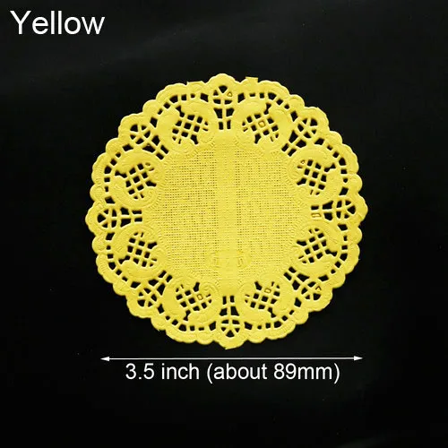 yellow 500 шт 3,5 дюймовые бумажные салфетки, цветные тисненые Круглые Цветочные кружевные бумажные салфетки, вечерние салфетки для свадебного торта, салфетки-коврики - Цвет: yellow