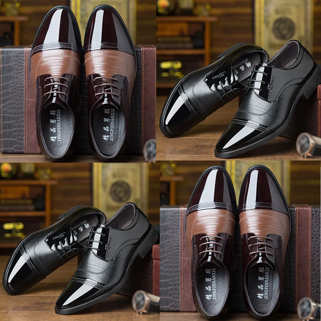 New 2019 Men's Leather Shoes Business Dress Men Formal Wedding Pointed Toe Fashion PU Flats Oxford Shoes#G4 | Обувь