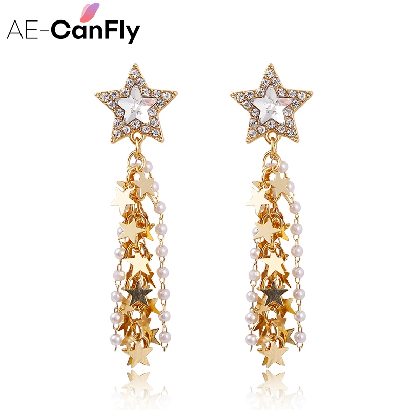 AE CANFLY 2019 корейский элегантный горный хрусталь пентаграмма длинные жемчужные