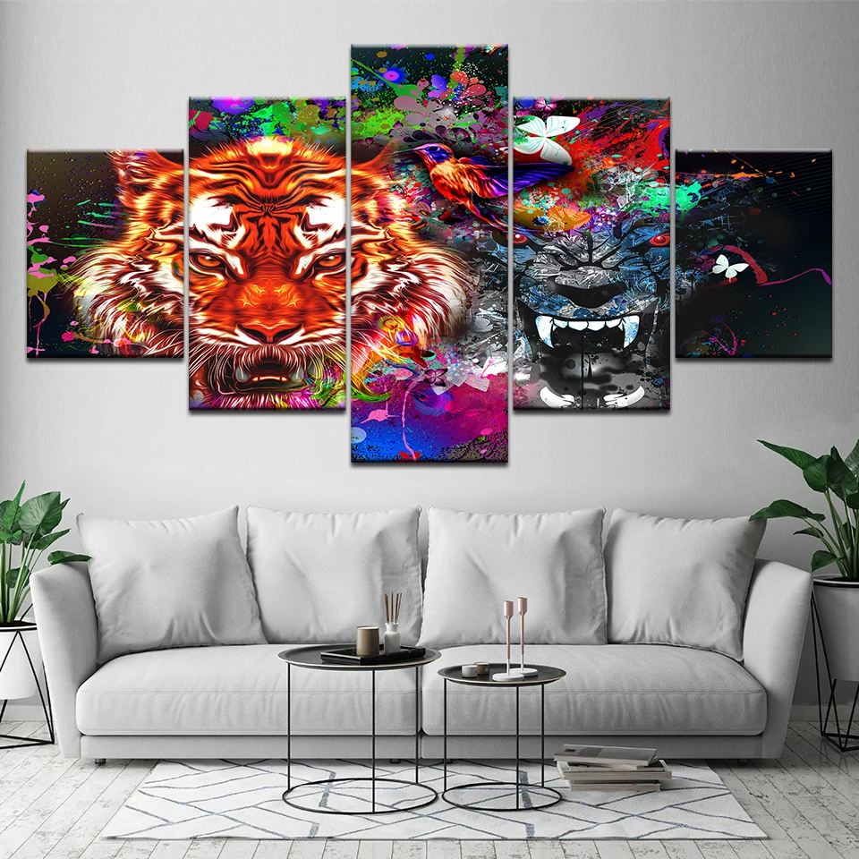 5 Pieces/set Abstract Tiger Head Wall Art Painting Picture Print on Canvas for Home Decoration Living Room | Дом и сад