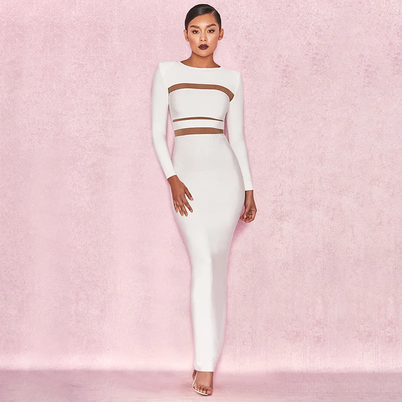 Оптовая продажа новинка 2019 белое платье с длинными рукавами сетчатая пряжа