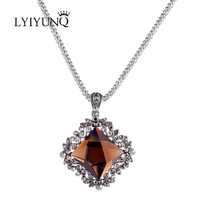 LYIYUNQ Big Geometric Pendant Necklaces For Women Fashion Brand High Quality Crystal Jewelry Vintage Rhinestone Necklace | Украшения и