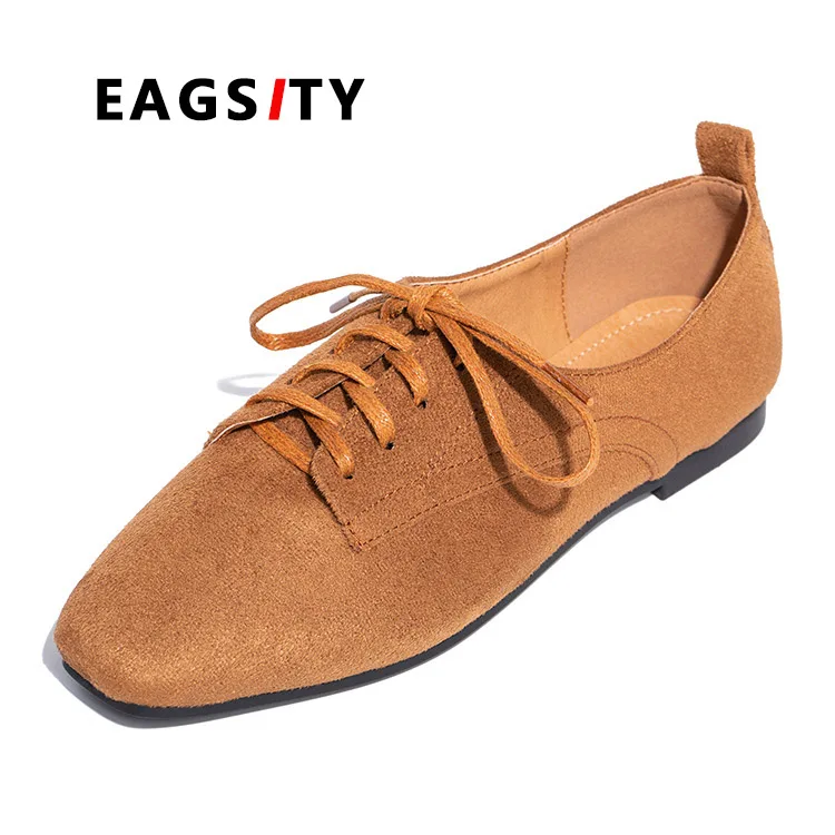 Женские туфли оксфорды EAGSITY коричневые броги на плоской подошве шнуровке в