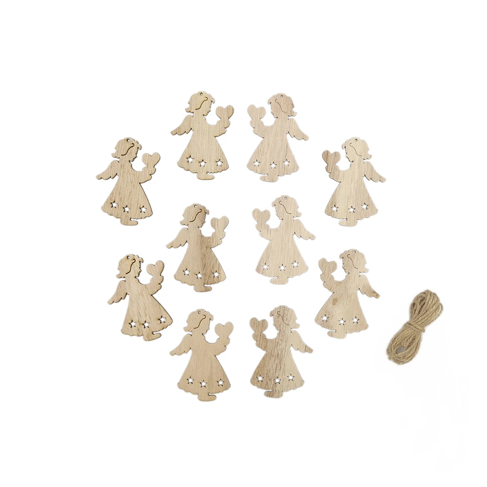 10pcs Unfinished Wooden Angel Christmas Ornaments Blank Xmas Tree Hanging Wood Slices for Kids DIY Art Crafts Festive Decoration