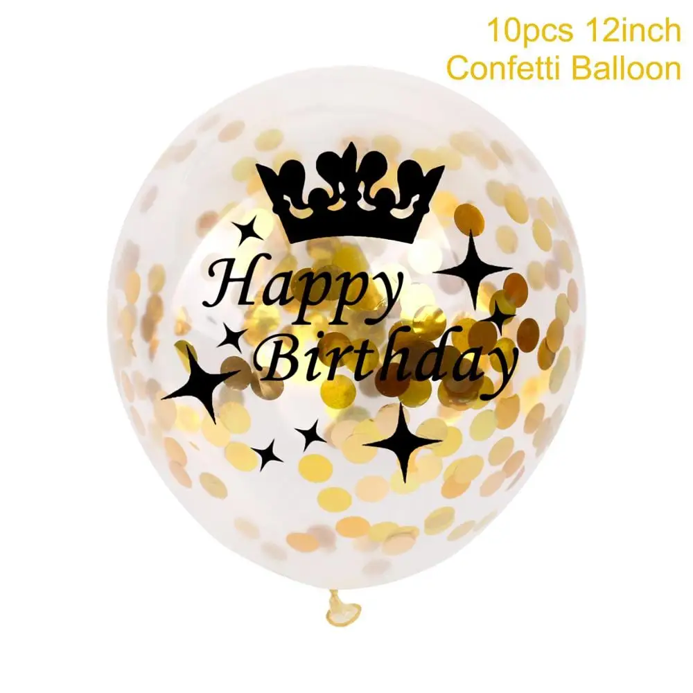 confetti HB black 10pcs 12inch Happy Birthday Balloon 30 40 50 60 Anniversary Latex Balloons Wedding Anniversary Decor Birthday Supplies - Цвет: confetti HB black