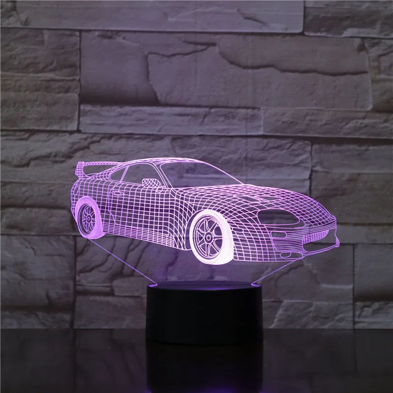 Гоночный спортивный автомобиль 3D лампа ночник RGB светодиодный многоцветный Праздничный Рождественский подарок для детей сенсорный датчик USB Батарея