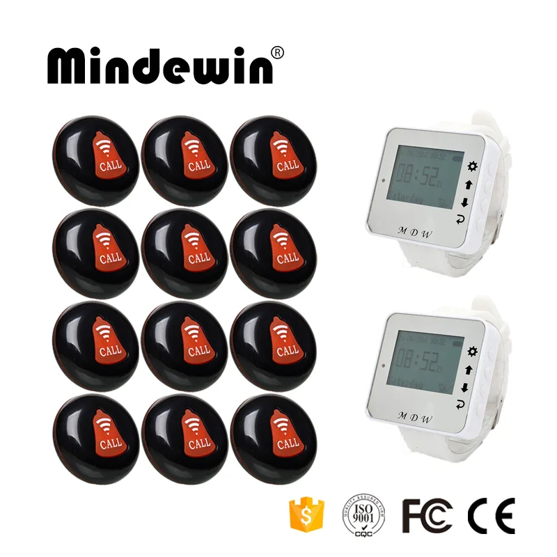 Mindewin 12 шт. кнопка вызова службы 2 пейджер для часов беспроводная система