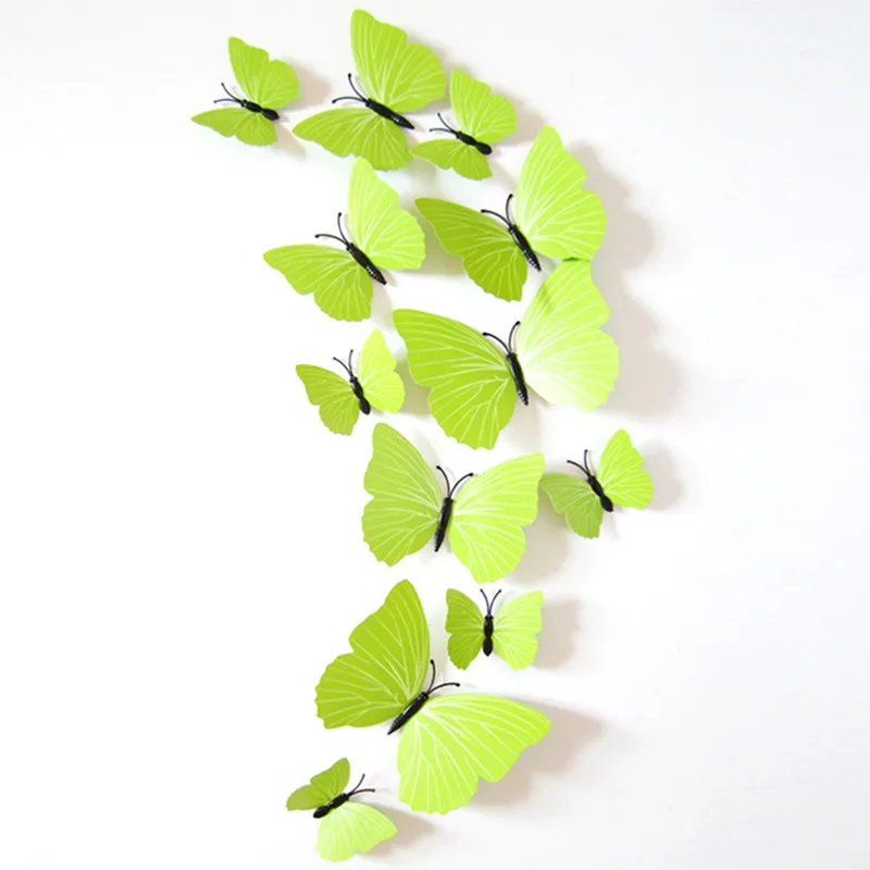 12 шт./лот 3d фрукты зеленая бабочка на холодильник магниты стены комнаты украшения