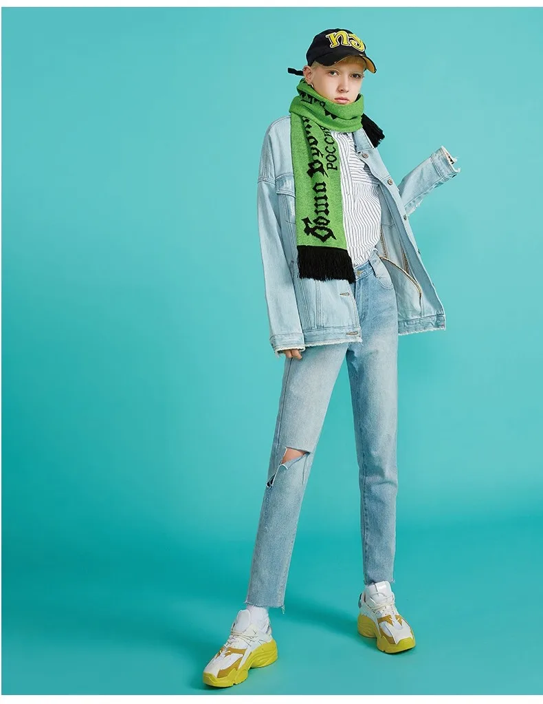 Toyouth New Autumn Loose Kroean Denim Jacket Women Long Sleeve Fashion Printed Jean Jackets Loose Womens Coat Chaquetas Mujer