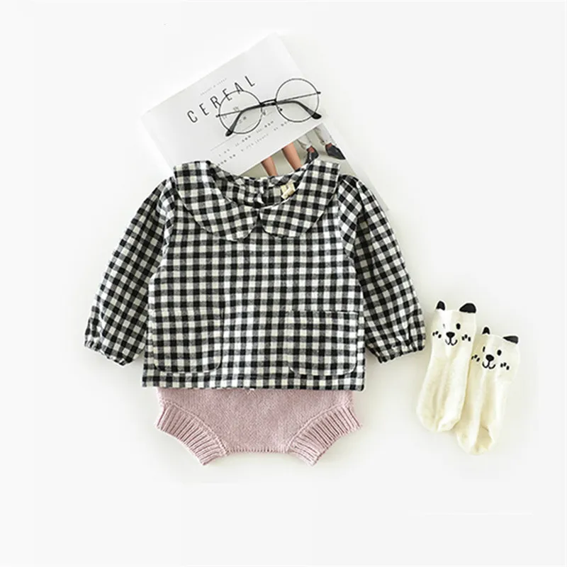 Корейские осенние блузки для маленьких девочек хлопковая рубашка с воротником в