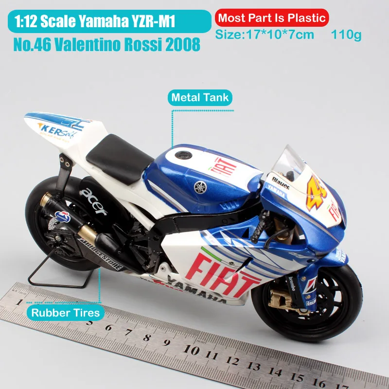 YAMAHA No46 Детские 1/12 Newray Racer ROSSI Yamaha YZR-M1 YZR M1 gp Fiat team 2008 масштаб moto rcycle спортивный мото велосипед литье под давлением Миниатюрная модель игрушки - Цвет: YAMAHA No46