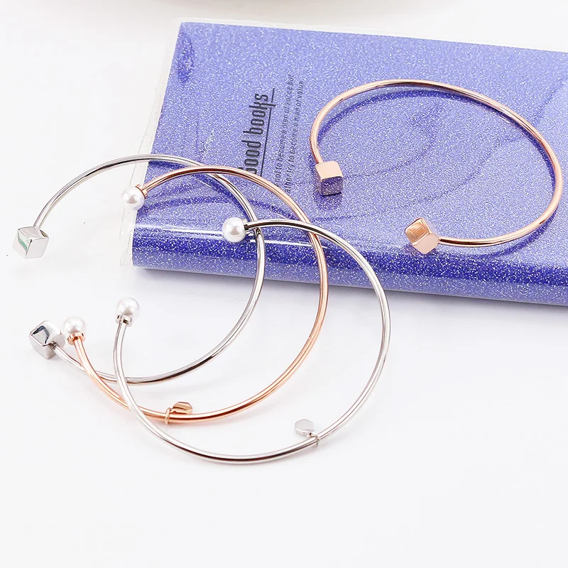 Женский браслет с регулируемым жемчугом YUN RUO элегантный из нержавеющей стали 316L